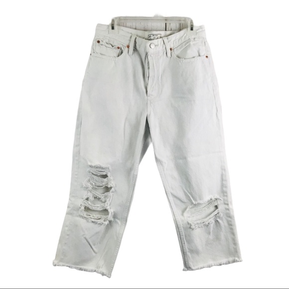 Free People White Distressed Crop Jeans - Picture 1 of 9
